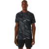 Suminagashi-motief print top met korte mouwen “Black”