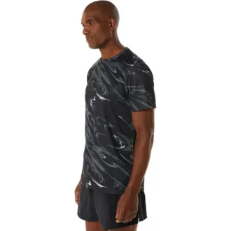 Suminagashi-motief print top met korte mouwen “Black”