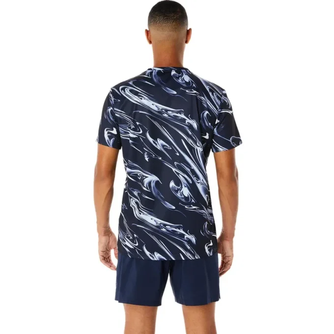 Suminagashi-motiefprint T-shirt met korte mouwen “Midnight”