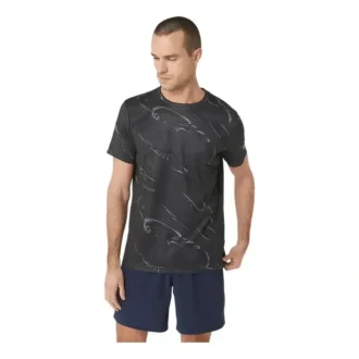 Top met korte mouwen en Suminagashi-motief “Graphite Grey”