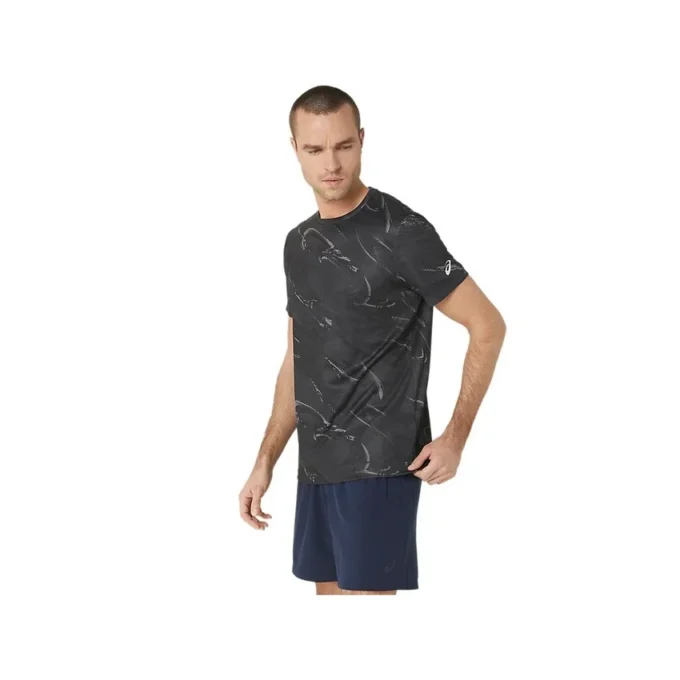 Top met korte mouwen en Suminagashi-motief “Graphite Grey”