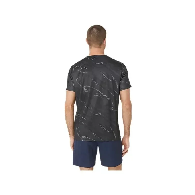 Top met korte mouwen en Suminagashi-motief “Graphite Grey”