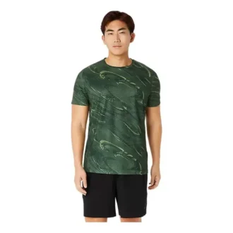 Top met korte mouwen en Suminagashi-motief “Serpentine Green”