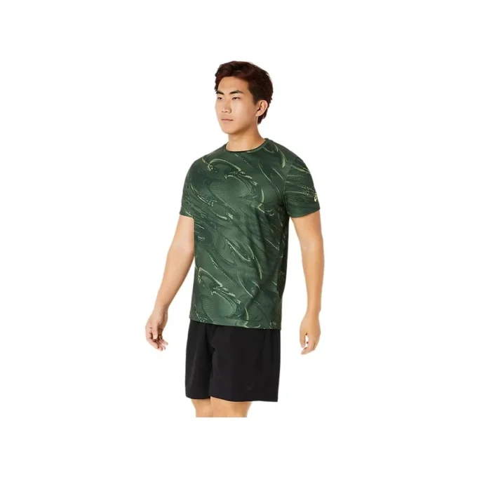 Top met korte mouwen en Suminagashi-motief “Serpentine Green”