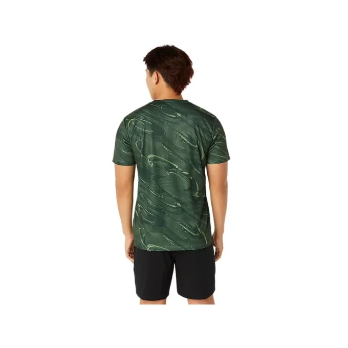 Top met korte mouwen en Suminagashi-motief “Serpentine Green”